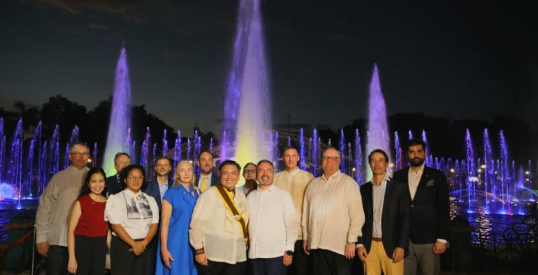 EU Ambassador Luc Veron with EU MS representatives at the EU Day lighting ceremony