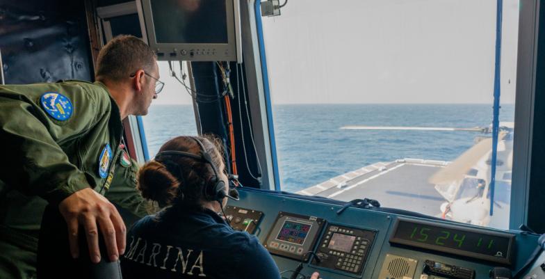 On the bridge with ship controllers from Eunavfor