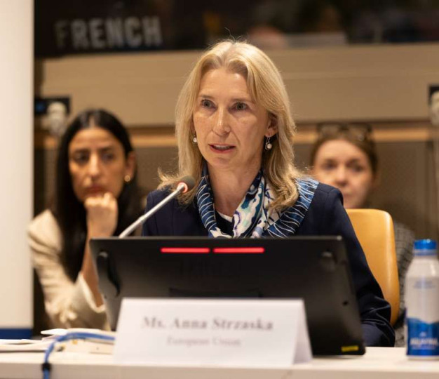 Picture of Anna Strzaska delivering an address at a conference.