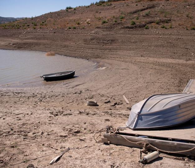 A lake with low water levels