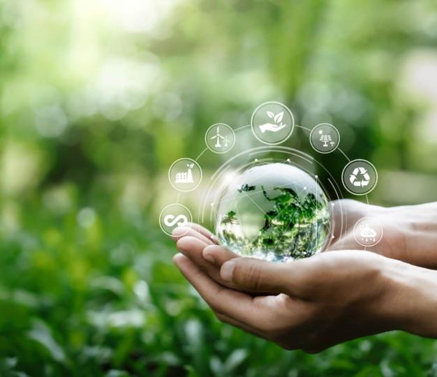 Concept of a crystal ball in nature in harmony with the world. 