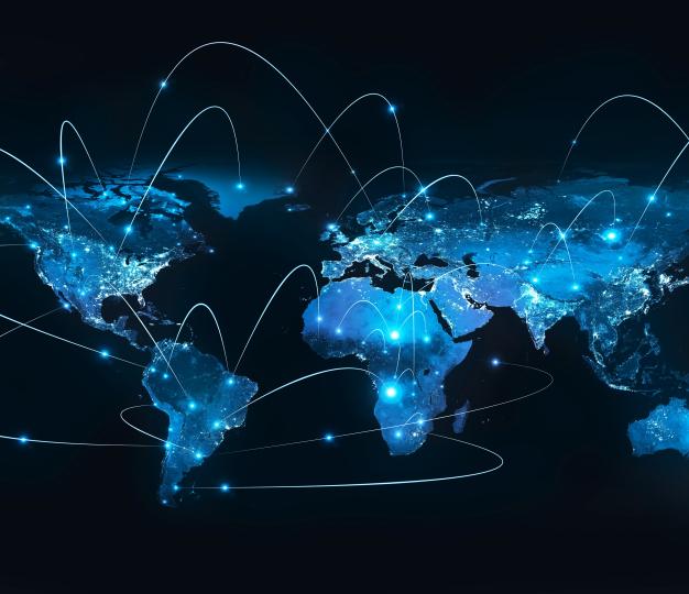 world map with connected points