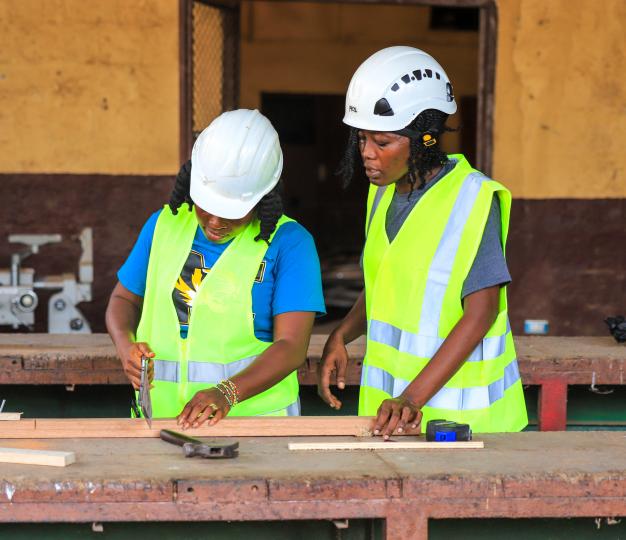 Carpentry students at the Booker Washington Institute  