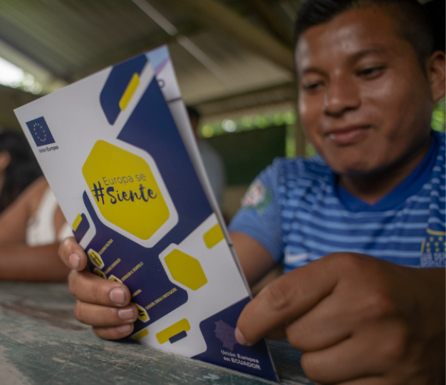 Ecuatorian men and information about a project funded by the EU