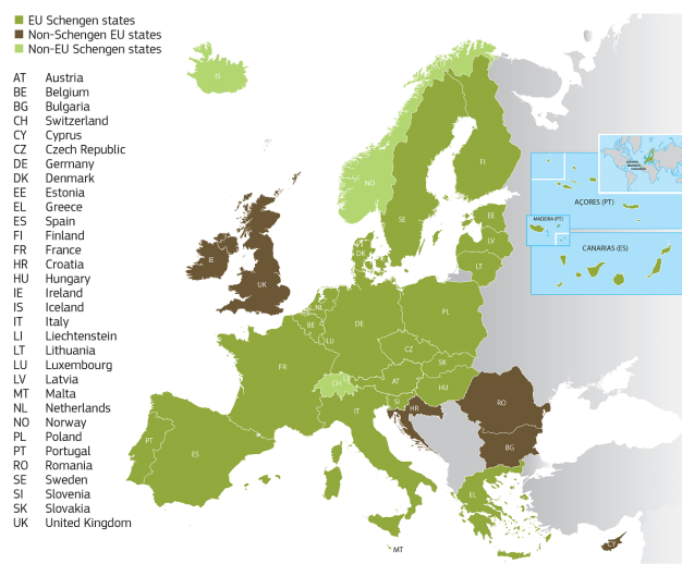 Schengen Area Map.