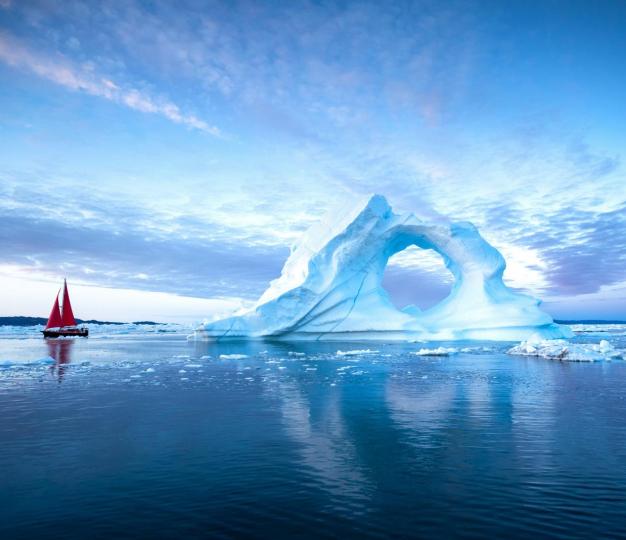 Iceberg in an Arctic landscape.