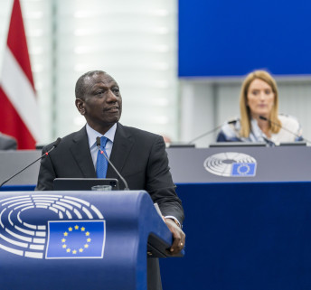 Kenyan President William Ruto addressing a formal sitting in Strasburg